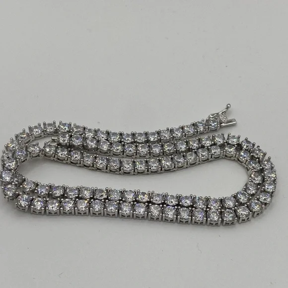 Choker Necklace 925 Sterling Silver China 16” 28.45 Grams Cubic Zircons - Picture 6 of 8